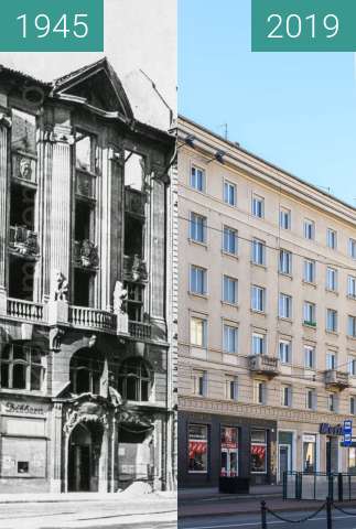 Before-and-after picture of Plac Wolności nr 9, 10 between 1945 and 2019-Feb-16