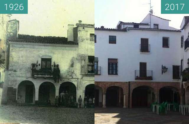 Before-and-after picture of Zafra, Plaza Chica between 1926 and 2017