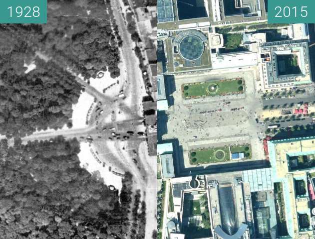 Before-and-after picture of Bereich um das Brandenburger Tor 1928 und 2015 between 1928 and 2015