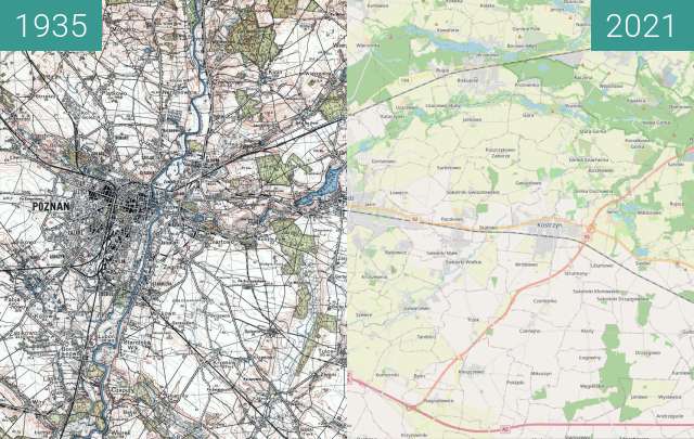 Vorher-Nachher-Bild von Poznań i okolice 1935 vs OSM zwischen 1935 und 02.05.2021