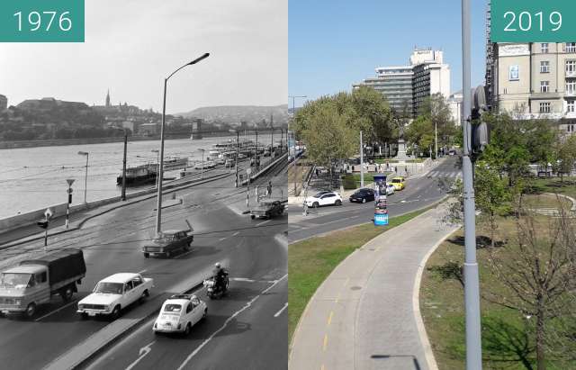 Vorher-Nachher-Bild von Petőfi tér and Március 15. tér in Budapest zwischen 1976 und 20.04.2019