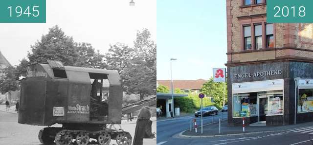 Vorher-Nachher-Bild von Aschaffenburg - Engel Apotheke zwischen 1945 und 2018