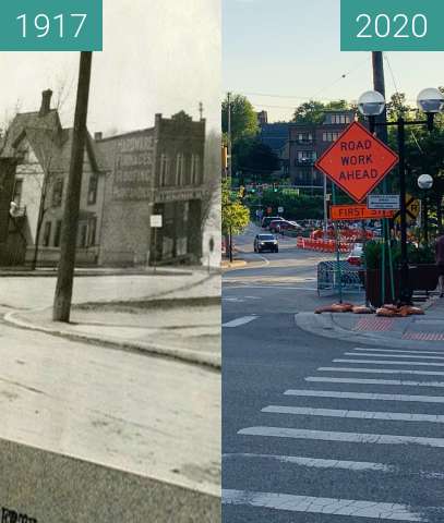 Image avant-après de West on Liberty Street from corner of Ashley St entre 04.1917 et 11 juil. 2020