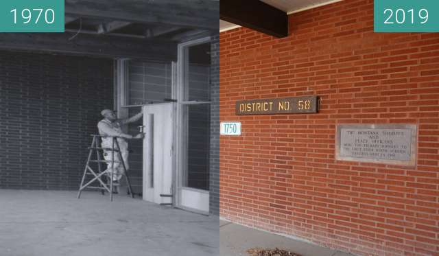 Before-and-after picture of Casper Education Center/Yellowstone Academy between 1970 and 2019-Mar-27