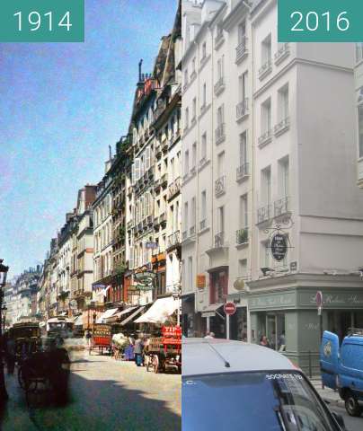 Before-and-after picture of Rue Saint Honoré between 1914 and 2016-Jun-24