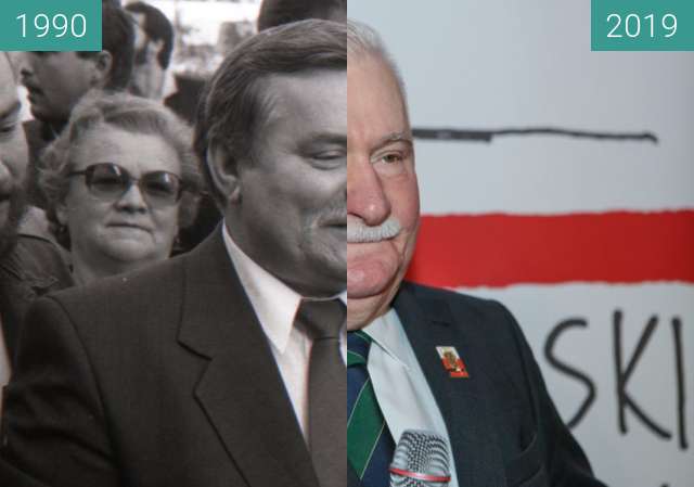 Before-and-after picture of Lech Wałęsa over 30 yrs (2°Michal Trojanowski) between 1990-Oct-17 and 10/2019