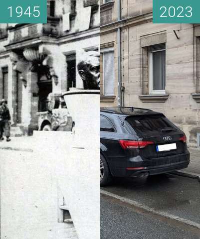 Before-and-after picture of Fürth between 04/1945 and 2023