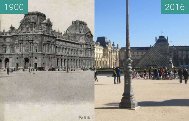 Before-and-after picture of Louvre (Cour du Carousel) between 1900 and 2016-Feb-16