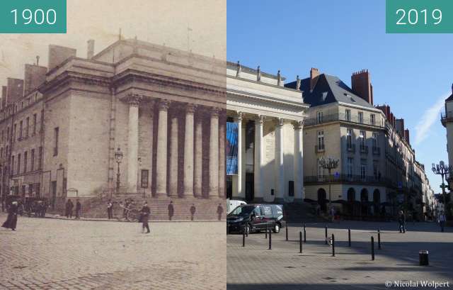 Before-and-after picture of Théâtre Graslin between 1900 and 2019