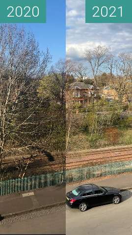 Before-and-after picture of Exactly a year in Pollokshields between 2020-Apr-15 and 2021-Apr-15