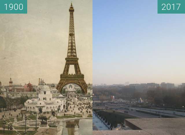 Before-and-after picture of Tour Eiffel between 1900 and 2017-Jan-26