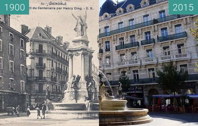 Before-and-after picture of Grenoble | Place Notre Dame between 1900 and 2015