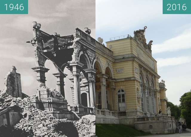 Vorher-Nachher-Bild von Bombed Gloriette zwischen 1946 und 2016