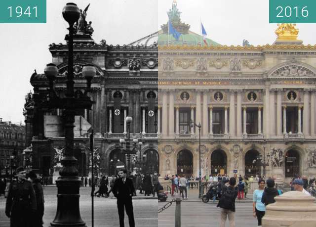 Before-and-after picture of Opéra Garnier (Occupation of Paris) between 1941 and 2016-Sep-25