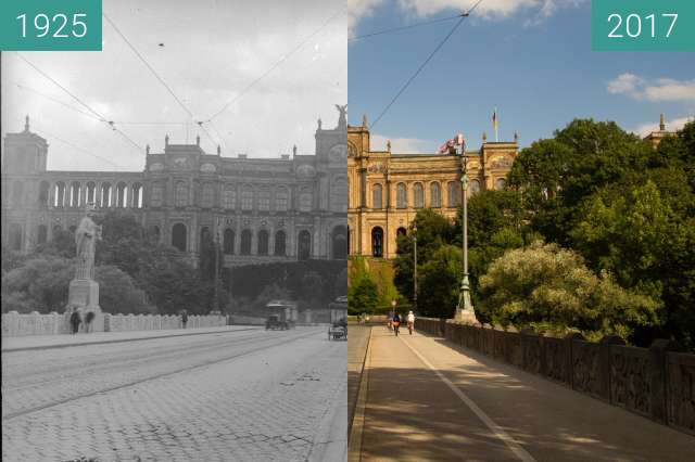 Before-and-after picture of Maximilianeum München between 1925 and 2017-Aug-05