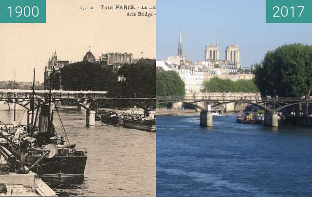 Before-and-after picture of Seine view from Pont du Carousel between 1900 and 2017-Jun-18