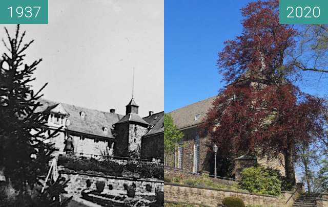 Before-and-after picture of Schloss Hückeswagen aus dem Rosengarten heraus between 1937 and 2020-Apr-22