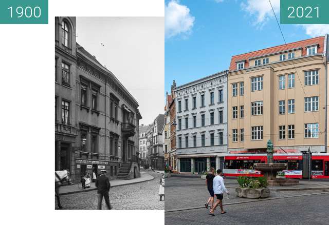 Vorher-Nachher-Bild von Alter Markt mit Eselsbrunnen zwischen 1900 und 28.07.2021