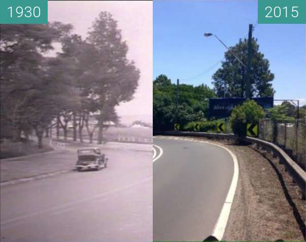 Before-and-after picture of Victoria Bridge, Nepean River between 1930 and 2015