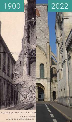 Before-and-after picture of Tour Charlemagne between 03/1928 and 03/2022