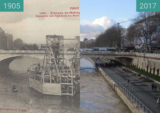 Before-and-after picture of Pont au Change between 1905 and 2017-Dec-16