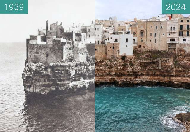 Image avant-après de Polignano a Mare, 1939 vs. 2024 entre 1939 et 2024