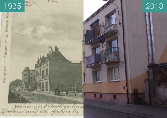 Vorher-Nachher-Bild von Synagogue on Pocztowa street zwischen 1925 und 02.2018