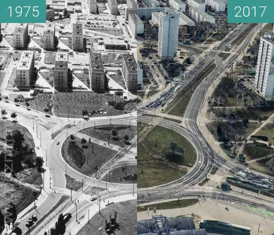 Before-and-after picture of Rondo Rataje between 1975 and 2017