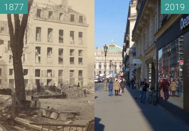 Before-and-after picture of Avenue de l'Opera between 1877 and 2019-Feb-16