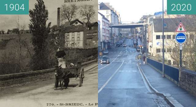 Before-and-after picture of Saint-Brieuc- Rue de Gouëdic between 1904 and 2020-Dec-19