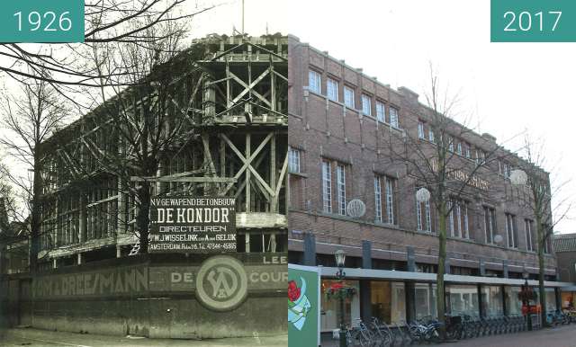 Before-and-after picture of V&D Alkmaar being build between 1926 and 2017-Feb-21