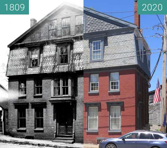 Before-and-after picture of The Samuel Peck House - Belfast, Maine between 1809 and 2020-Jul-16