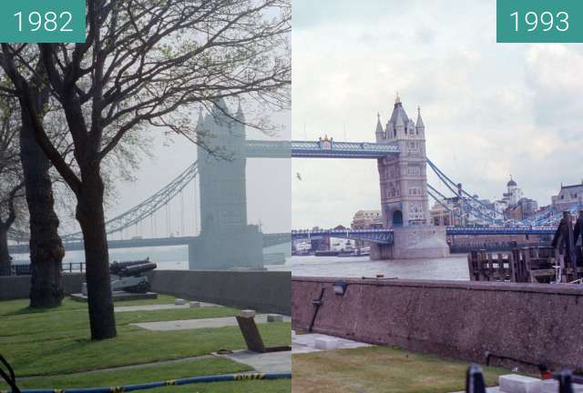 Before-and-after picture of Tower bridge between 1982 and 1993