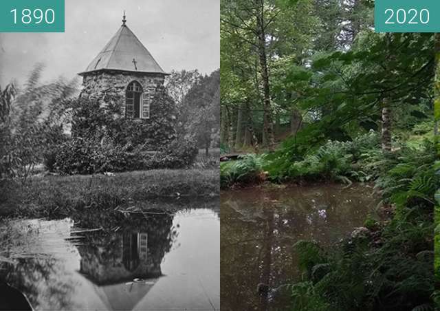 Before-and-after picture of Tårn sett fra oven etter restaurering between 1890 and 2020