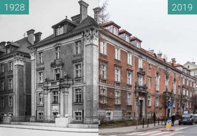 Vorher-Nachher-Bild von Ulica Słowackiego, Dom Tramwajarza zwischen 1928 und 07.03.2019