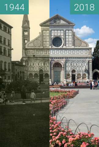 Before-and-after picture of Florence, Italy 1944/2018, Santa Maria Novella between 07/1944 and 2018-May-18