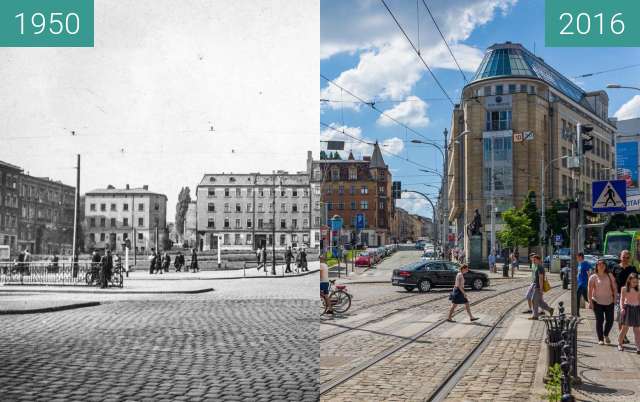 Vorher-Nachher-Bild von Plac Wiosny Ludów zwischen 1950 und 2016