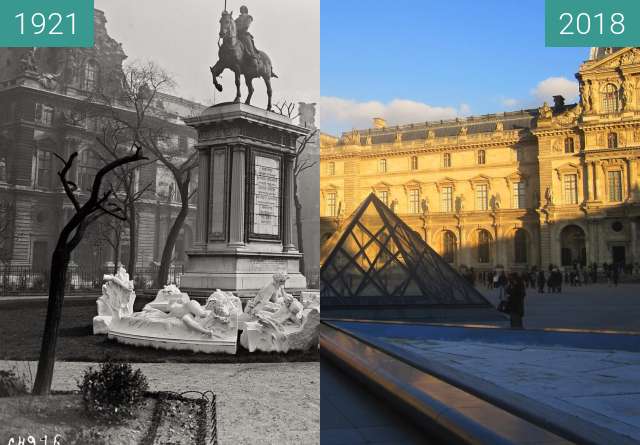 Before-and-after picture of Palais du Louvre between 04/1921 and 2018-Feb-18