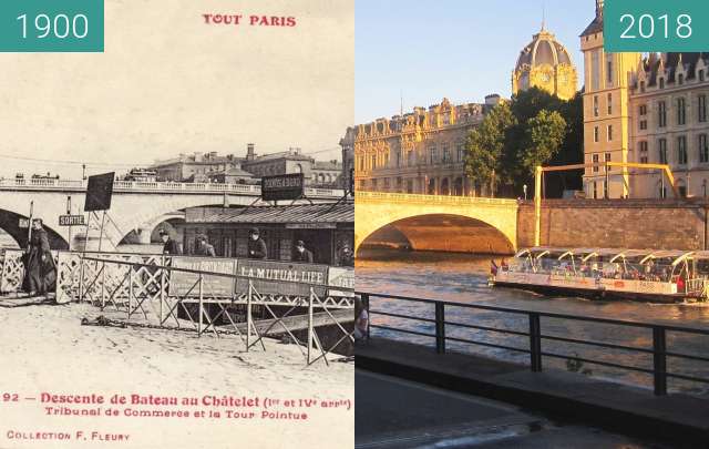 Before-and-after picture of Tribunal du Commerce between 1900 and 2018-Jun-26