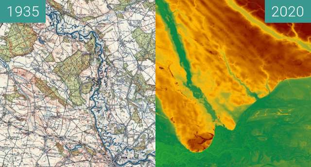 Vorher-Nachher-Bild von Rogalińska Dolina Warty 1935 vs Hipsometria zwischen 1935 und 2020