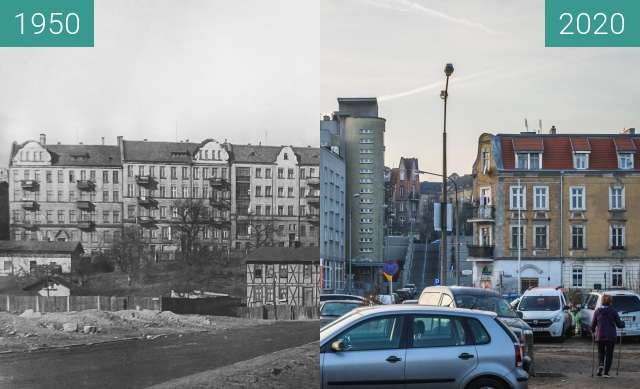 Before-and-after picture of Ulica Spychalskiego between 1950 and 2020-Dec-20