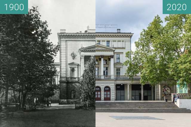 Before-and-after picture of Plac Wolności between 1900 and 2020-May-14