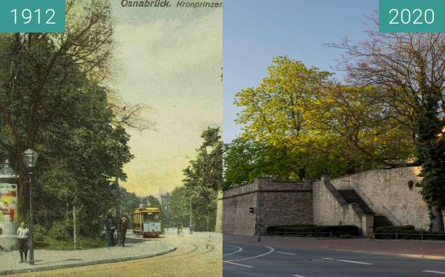 Before-and-after picture of Kronprinzwall between 01/1912 and 03/2020