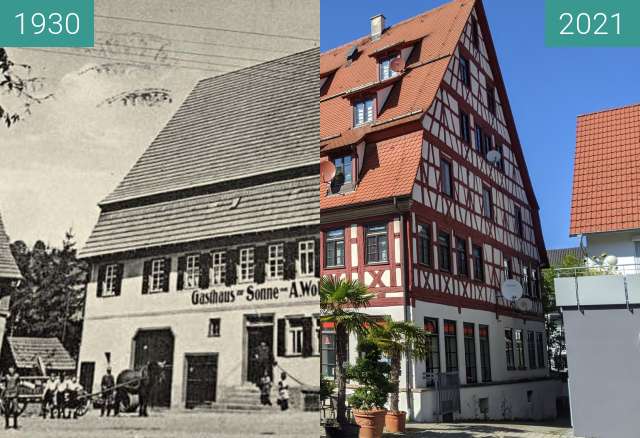 Vorher-Nachher-Bild von Balingen, Gasthaus Sonne zwischen 1930 und 04.09.2021