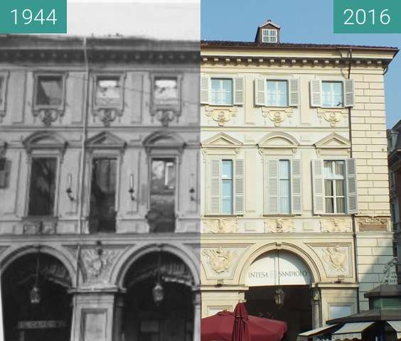 Vorher-Nachher-Bild von Bombed palace in Turin zwischen 1944 und 2016