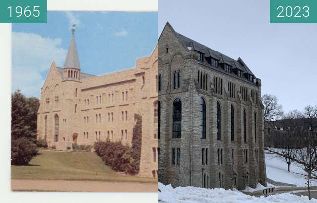 Image avant-après de Holland Hall, St. Olaf College, ca. 1960, 2023 entre 1965 et 01.2023