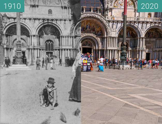 Before-and-after picture of Venedig, Markus auf dem Markusplatz between 1910 and 2020-Jul-17