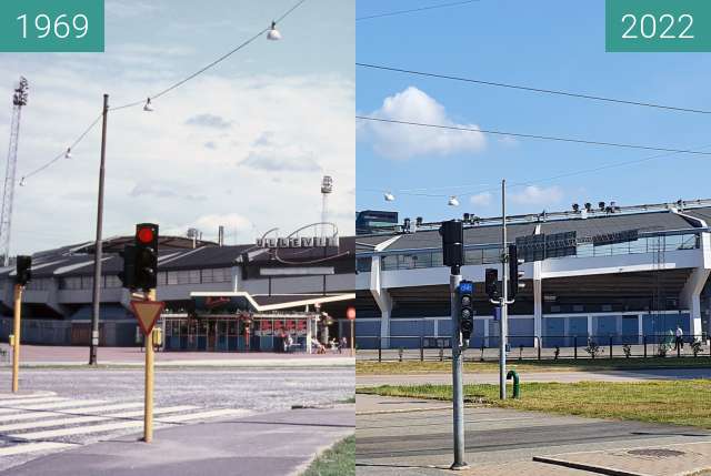 Before-and-after picture of Ullevi Stadion between 1969 and 2022-Jul-01