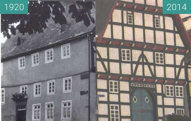 Vorher-Nachher-Bild von "Haus Buuck" in Rüthen zwischen 1920 und 2014