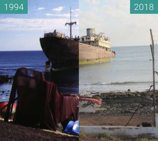 Before-and-after picture of Epave de bateau between 1994-Feb-21 and 2018-Jan-28